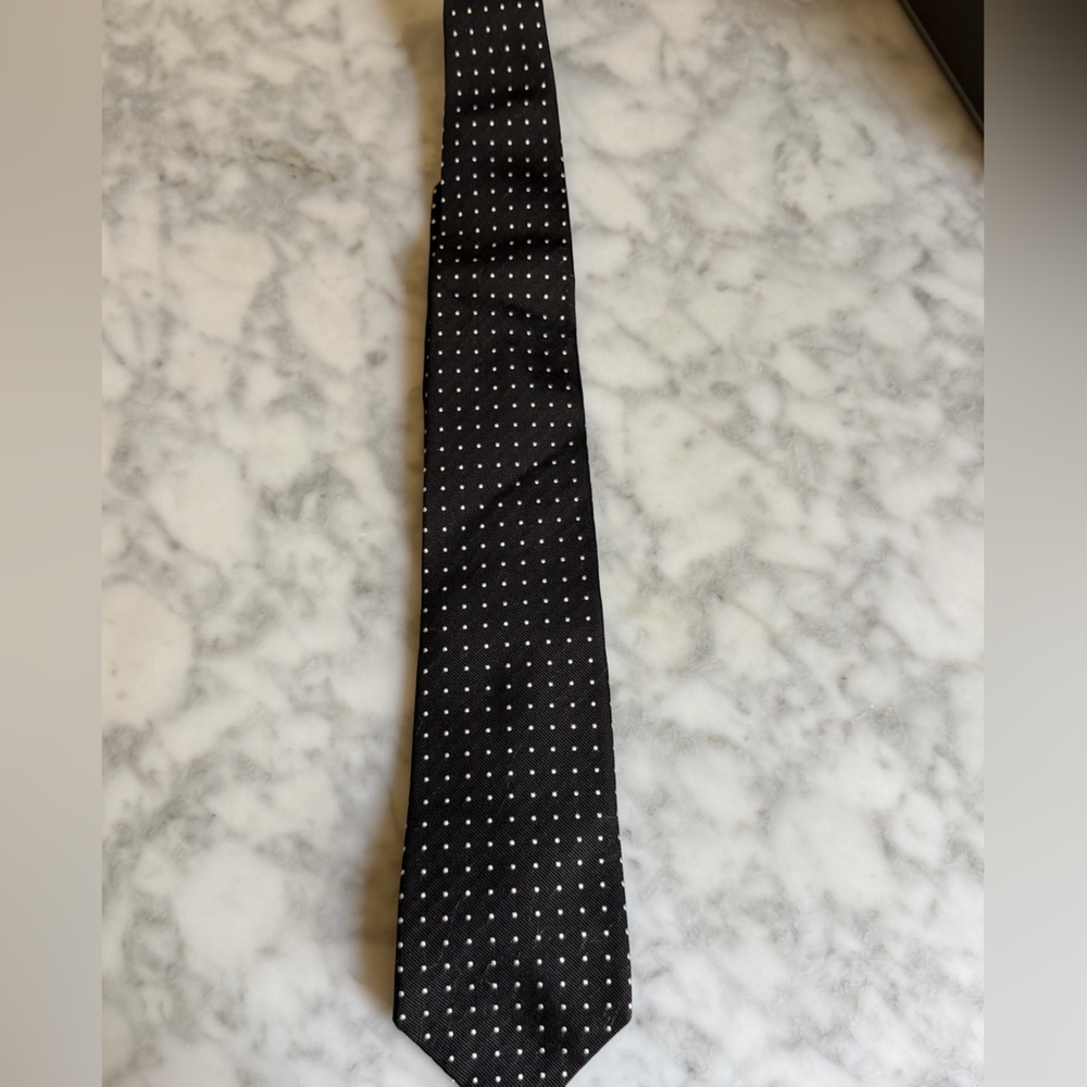 Classic Polo by Ralph Lauren Black Tie w White Polka Dots Formal Office Handmade